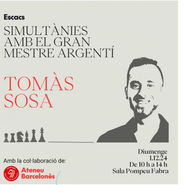 Cartel de las simultaneas ofrecidas por el gran maestro argentino, Tomás Sosa