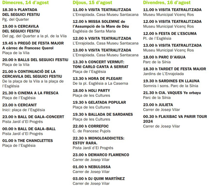 Programación completa de la Fiesta Mayor (Fuente: Ajuntament de Martorell)