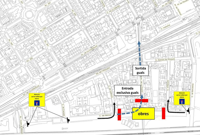 Cortes en el tráfico y desvíos durante los trabajos en la Avenida de la Pineda | Área de Movilidad del Ayuntamiento de Castelldefels